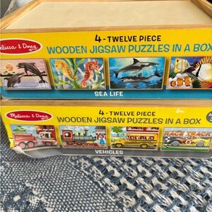 Melissa & Doug Colorful Wooden Jigsaw Puzzles - Sea Life & Vehicles